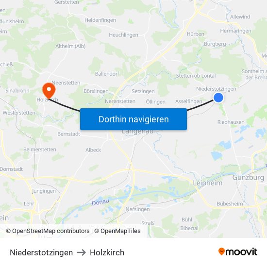 Niederstotzingen to Holzkirch map