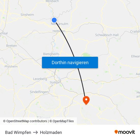 Bad Wimpfen to Holzmaden map