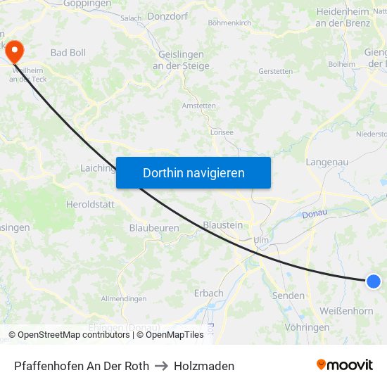 Pfaffenhofen An Der Roth to Holzmaden map