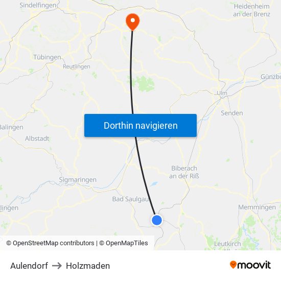 Aulendorf to Holzmaden map