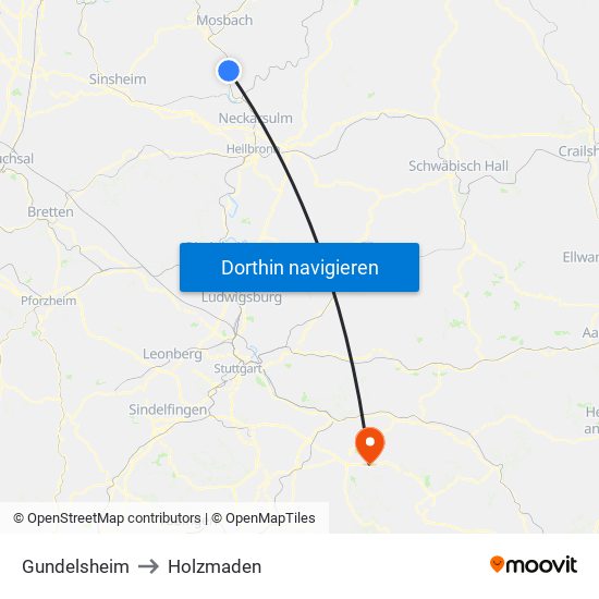 Gundelsheim to Holzmaden map