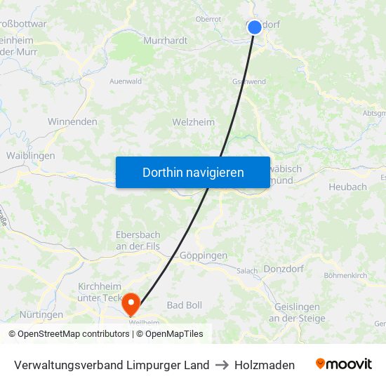 Verwaltungsverband Limpurger Land to Holzmaden map