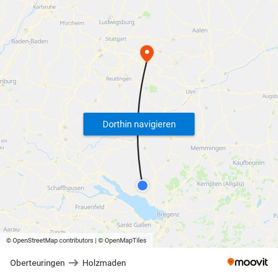Oberteuringen to Holzmaden map