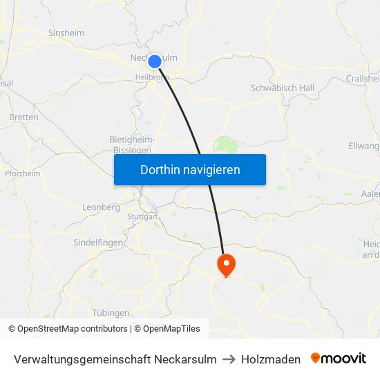 Verwaltungsgemeinschaft Neckarsulm to Holzmaden map