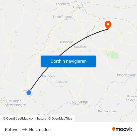Rottweil to Holzmaden map