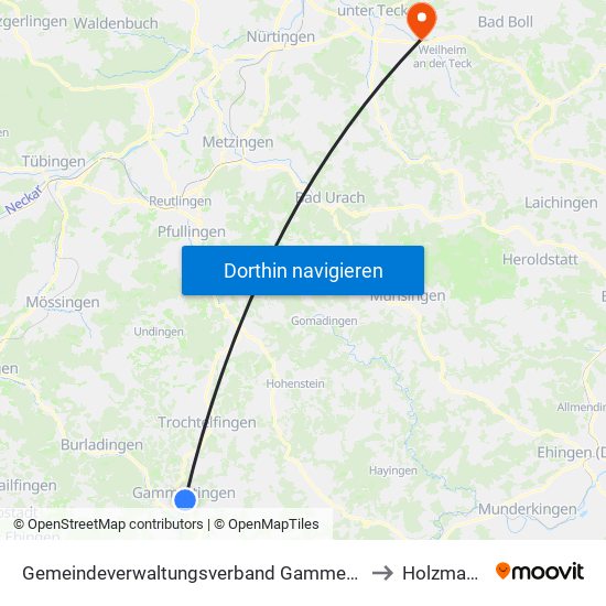 Gemeindeverwaltungsverband Gammertingen to Holzmaden map