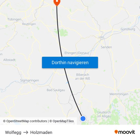 Wolfegg to Holzmaden map