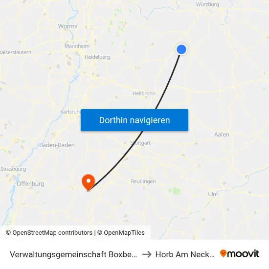 Verwaltungsgemeinschaft Boxberg to Horb Am Neckar map