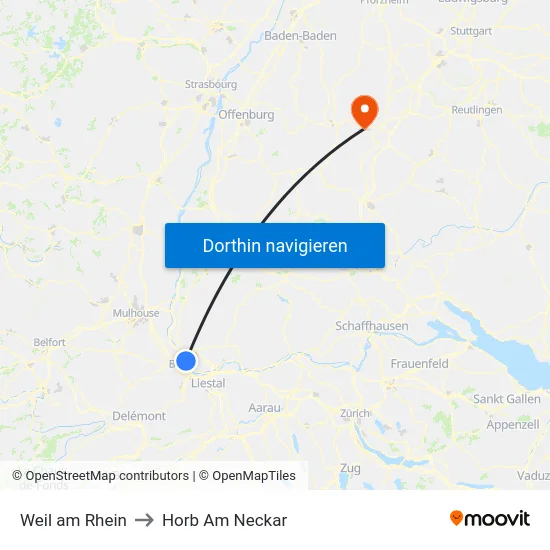 Weil am Rhein to Horb Am Neckar map