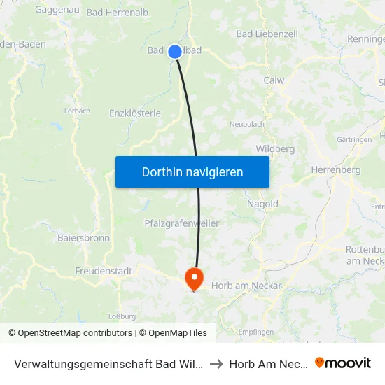 Verwaltungsgemeinschaft Bad Wildbad to Horb Am Neckar map