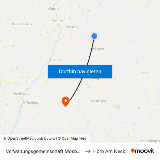 Verwaltungsgemeinschaft Mosbach to Horb Am Neckar map