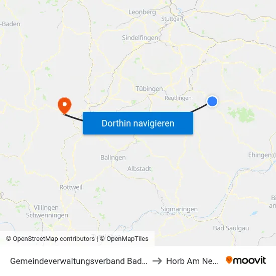 Gemeindeverwaltungsverband Bad Urach to Horb Am Neckar map
