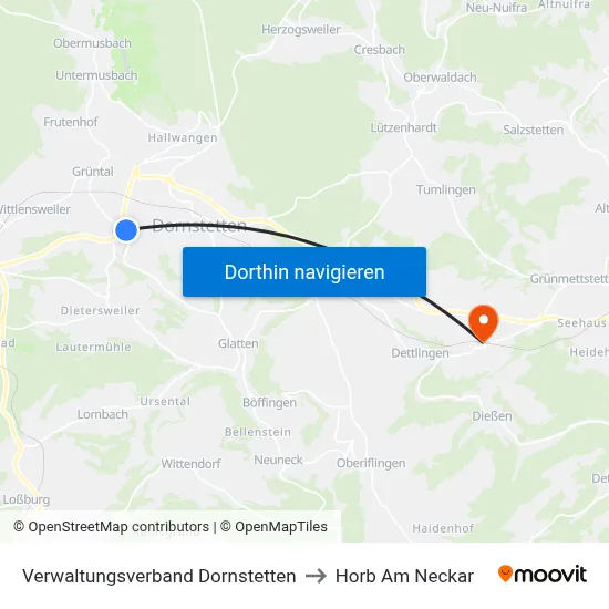 Verwaltungsverband Dornstetten to Horb Am Neckar map