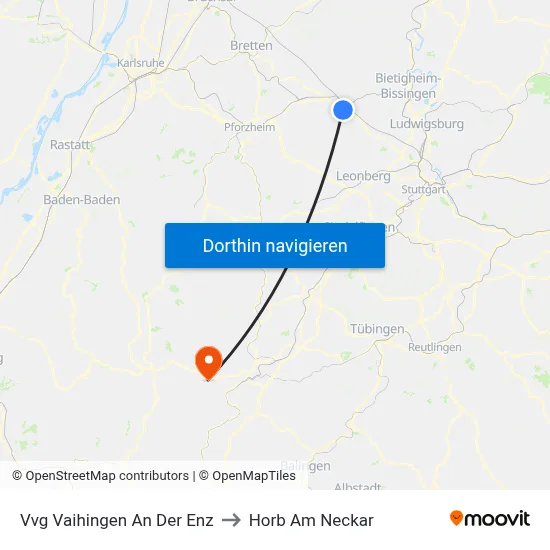 Vvg Vaihingen An Der Enz to Horb Am Neckar map