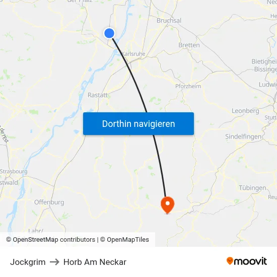 Jockgrim to Horb Am Neckar map