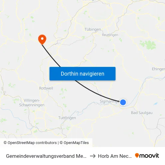 Gemeindeverwaltungsverband Mengen to Horb Am Neckar map