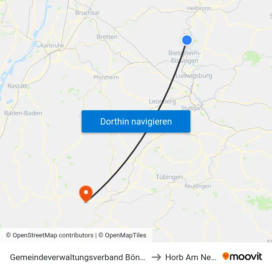 Gemeindeverwaltungsverband Bönnigheim to Horb Am Neckar map