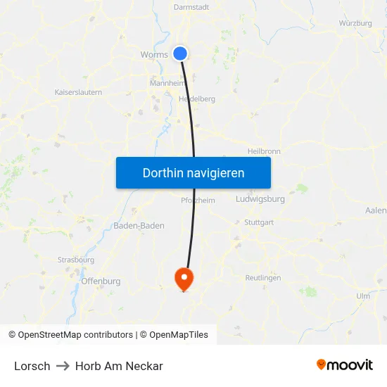 Lorsch to Horb Am Neckar map