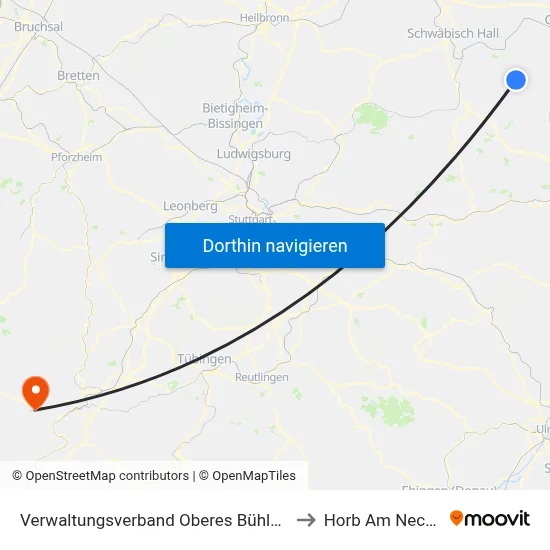 Verwaltungsverband Oberes Bühlertal to Horb Am Neckar map