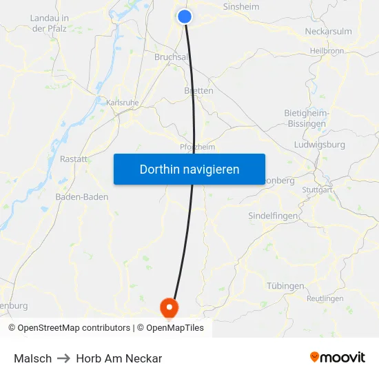 Malsch to Horb Am Neckar map