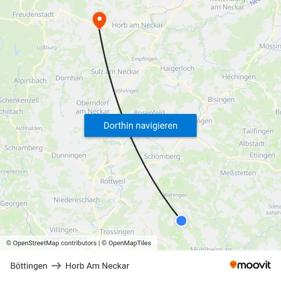 Böttingen to Horb Am Neckar map