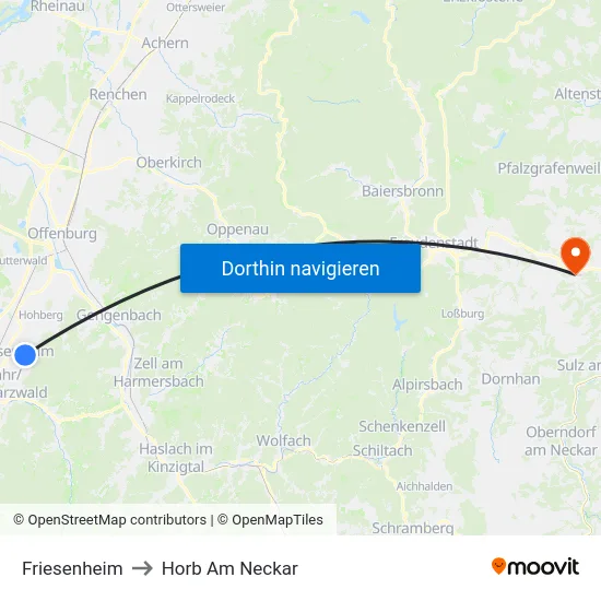 Friesenheim to Horb Am Neckar map
