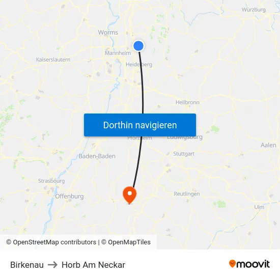 Birkenau to Horb Am Neckar map