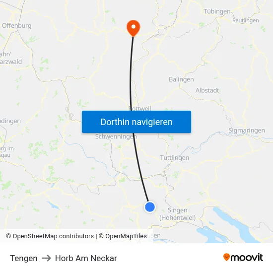 Tengen to Horb Am Neckar map