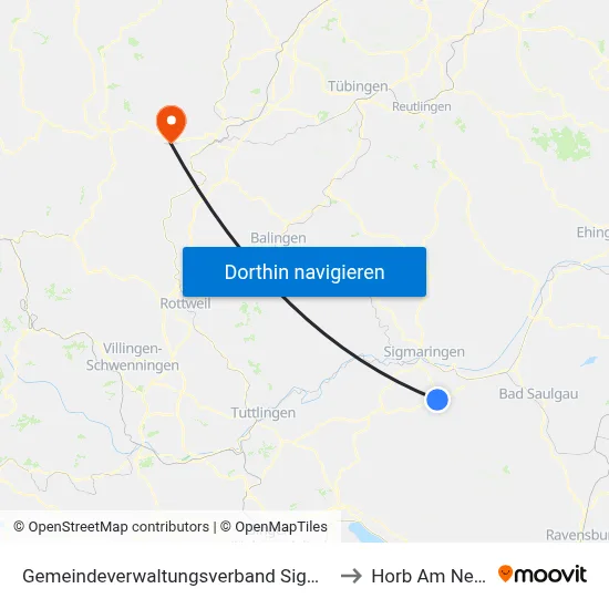 Gemeindeverwaltungsverband Sigmaringen to Horb Am Neckar map