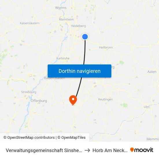 Verwaltungsgemeinschaft Sinsheim to Horb Am Neckar map