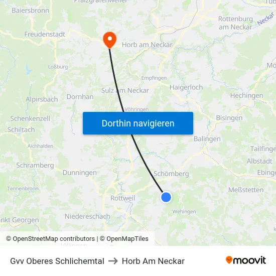 Gvv Oberes Schlichemtal to Horb Am Neckar map