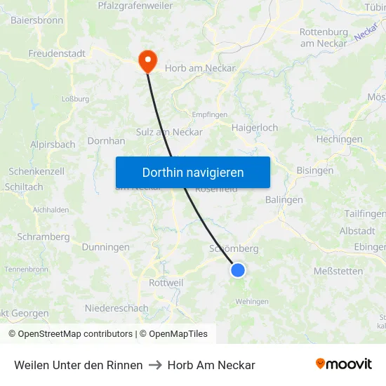 Weilen Unter den Rinnen to Horb Am Neckar map