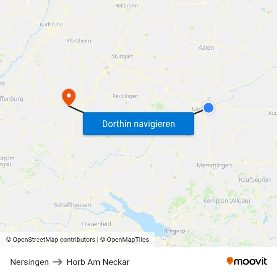 Nersingen to Horb Am Neckar map