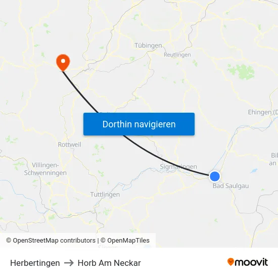 Herbertingen to Horb Am Neckar map