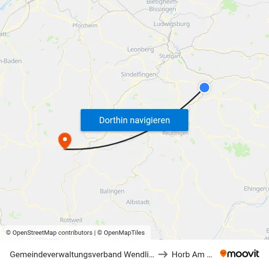 Gemeindeverwaltungsverband Wendlingen am Neckar to Horb Am Neckar map
