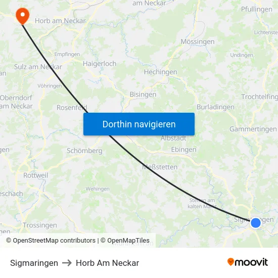 Sigmaringen to Horb Am Neckar map