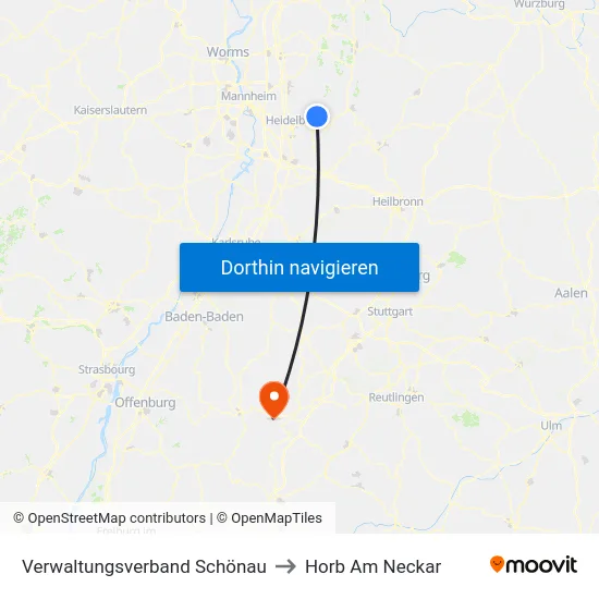 Verwaltungsverband Schönau to Horb Am Neckar map