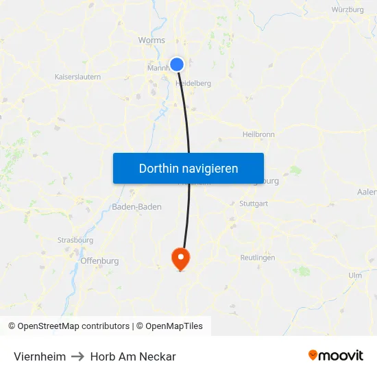 Viernheim to Horb Am Neckar map