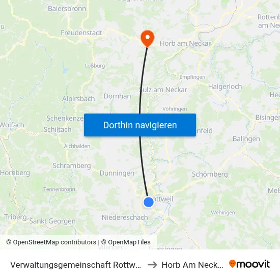 Verwaltungsgemeinschaft Rottweil to Horb Am Neckar map