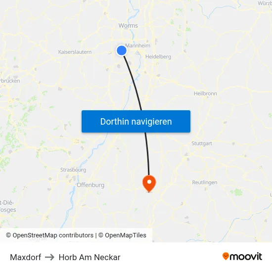 Maxdorf to Horb Am Neckar map