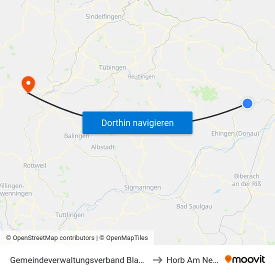 Gemeindeverwaltungsverband Blaubeuren to Horb Am Neckar map