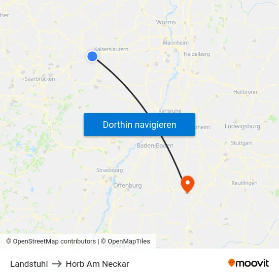 Landstuhl to Horb Am Neckar map