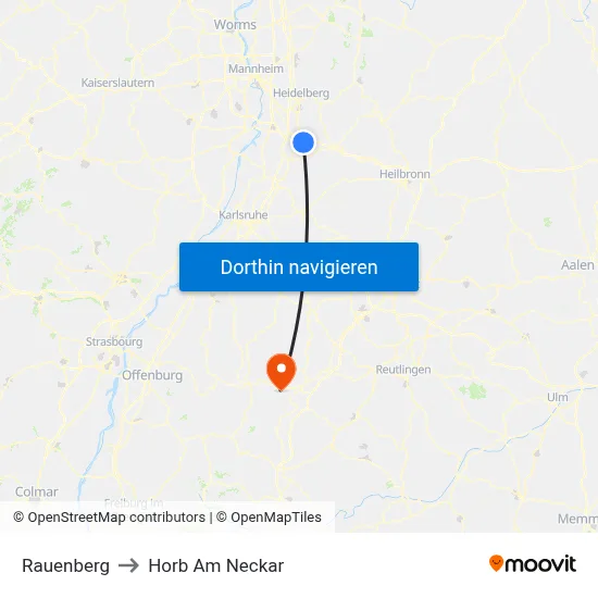 Rauenberg to Horb Am Neckar map