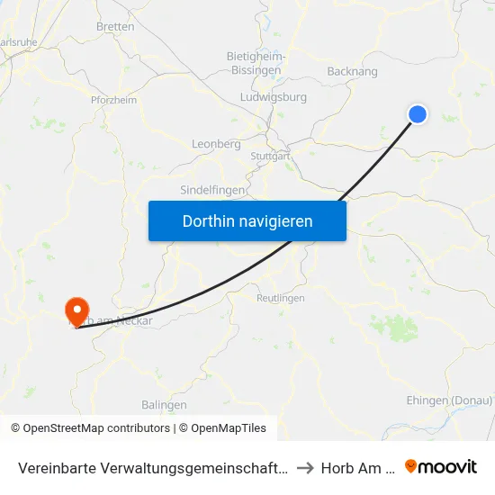 Vereinbarte Verwaltungsgemeinschaft Der Stadt Welzheim to Horb Am Neckar map