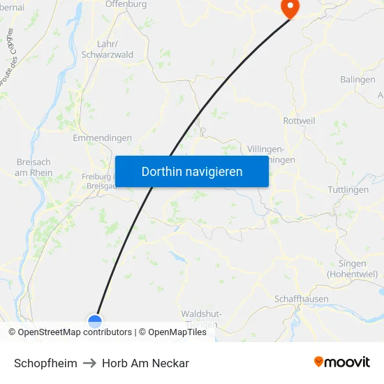 Schopfheim to Horb Am Neckar map