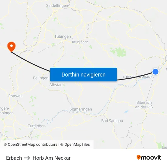 Erbach to Horb Am Neckar map