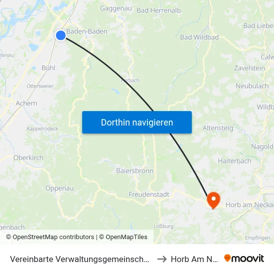 Vereinbarte Verwaltungsgemeinschaft Sinzheim to Horb Am Neckar map
