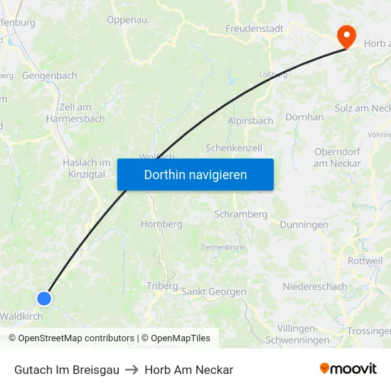 Gutach Im Breisgau to Horb Am Neckar map