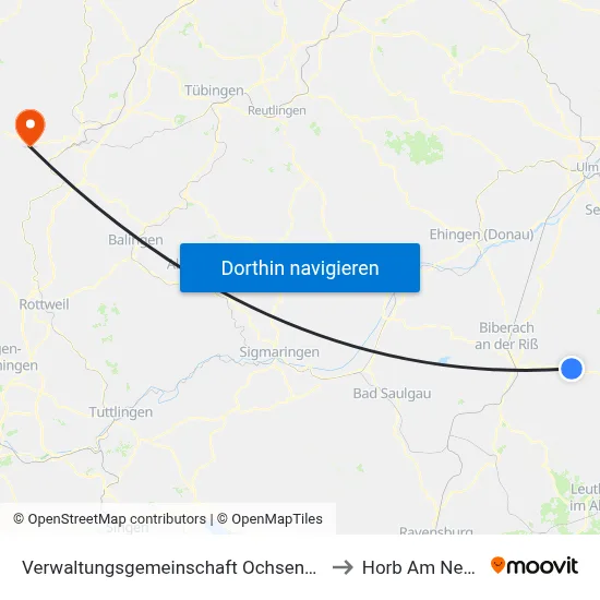 Verwaltungsgemeinschaft Ochsenhausen to Horb Am Neckar map