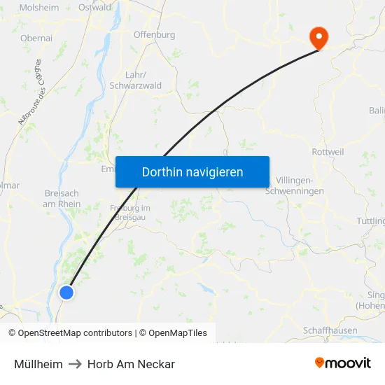 Müllheim to Horb Am Neckar map